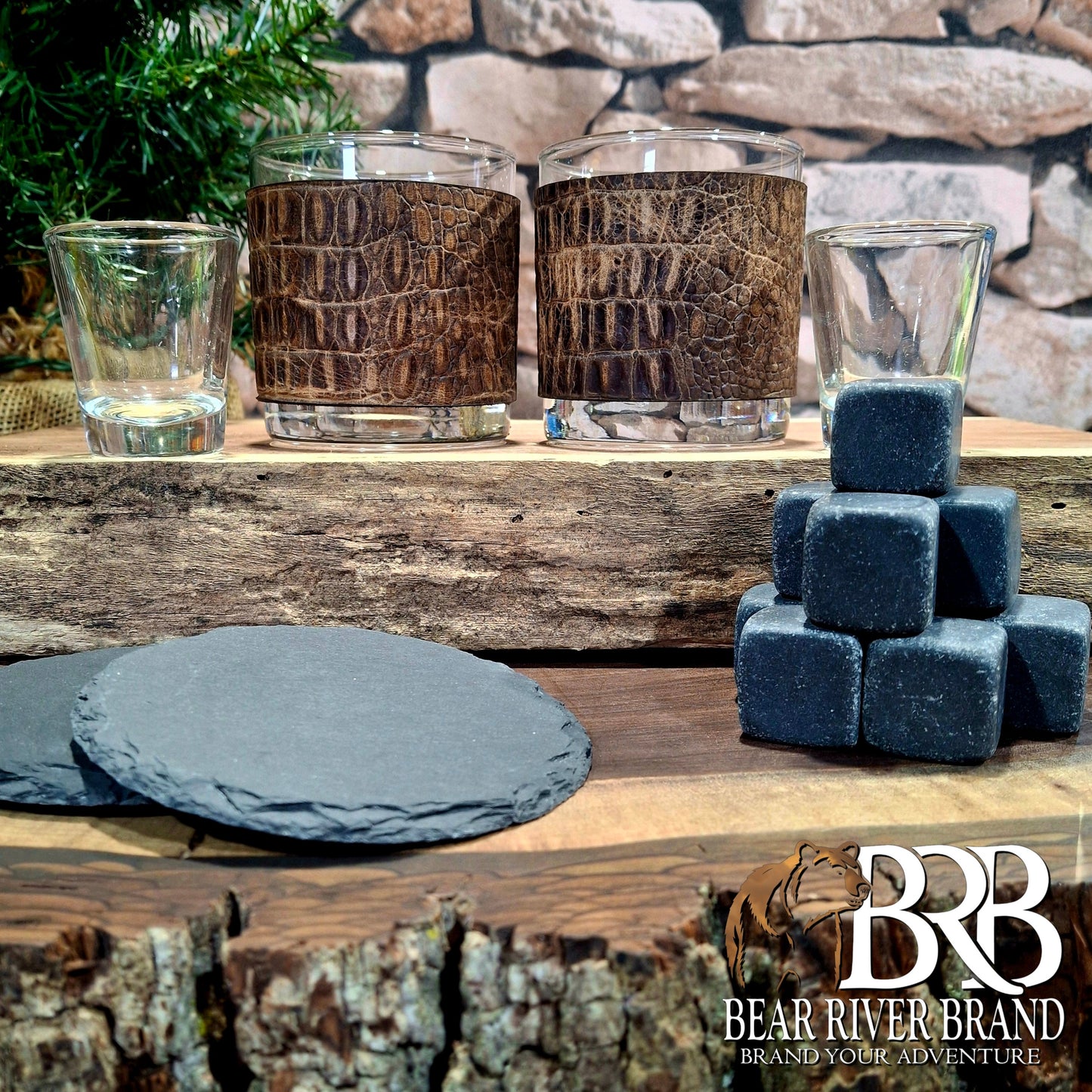 Leather Wrapped Bourbon 4 Glass Set