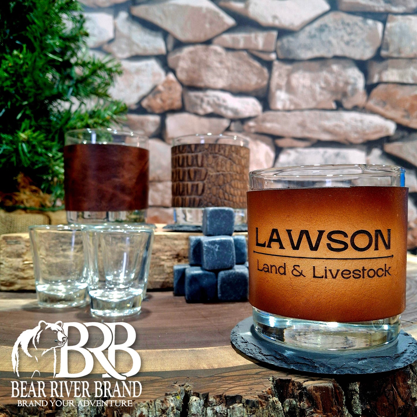 Leather Wrapped Bourbon 8 Glass Set