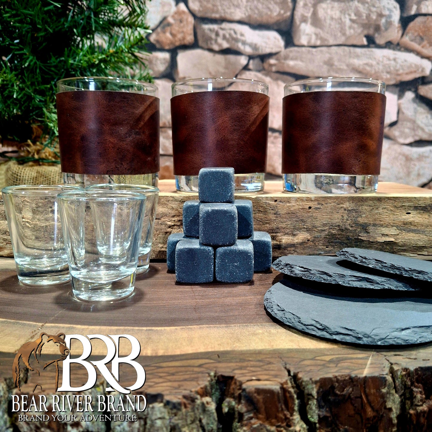 Leather Wrapped Bourbon 6 Glass Set