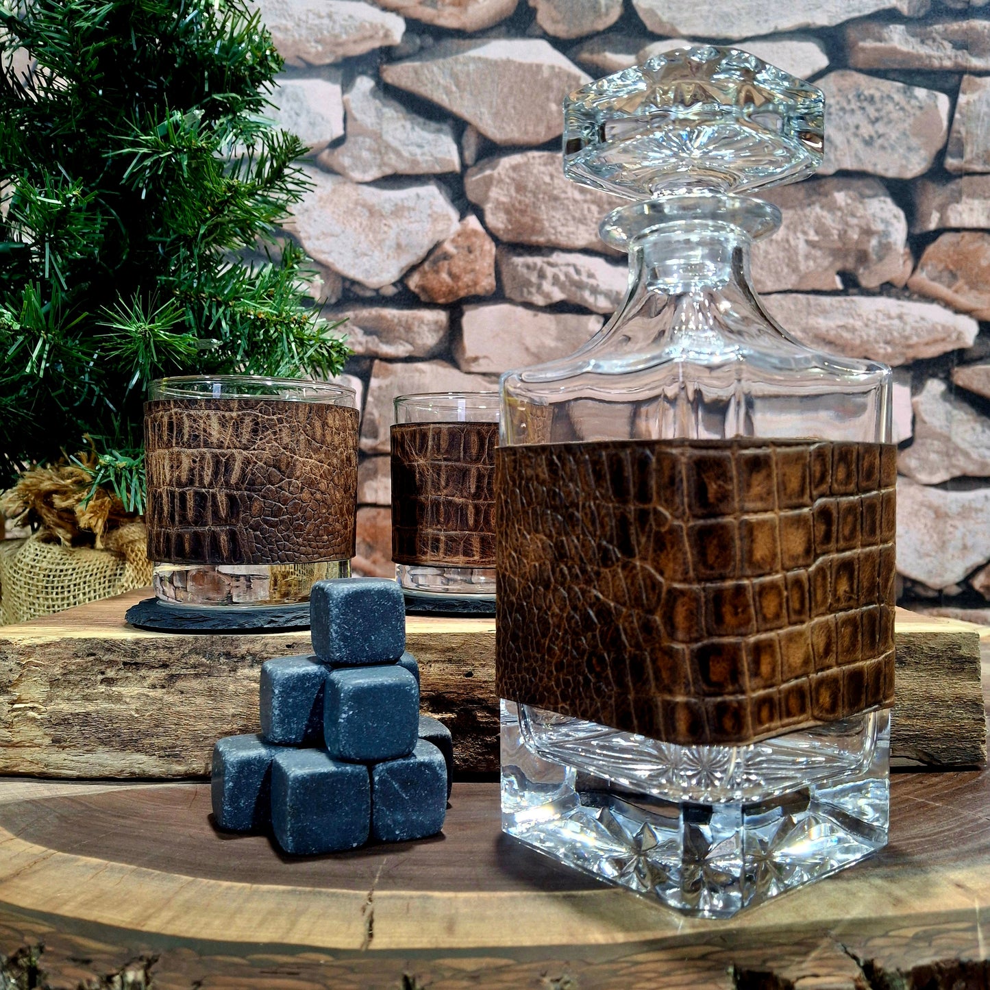 Leather Wrapped Bourbon Decanter Set