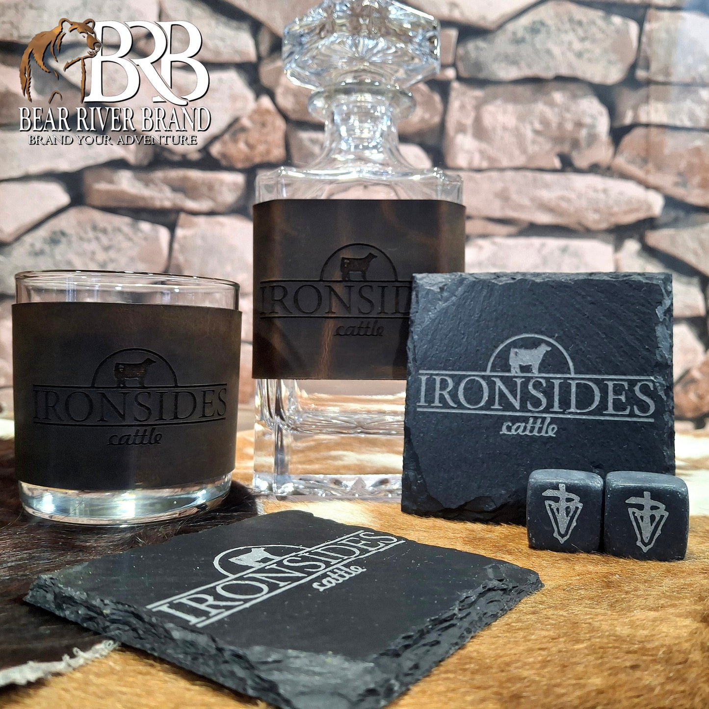 Leather Wrapped Bourbon Decanter Set