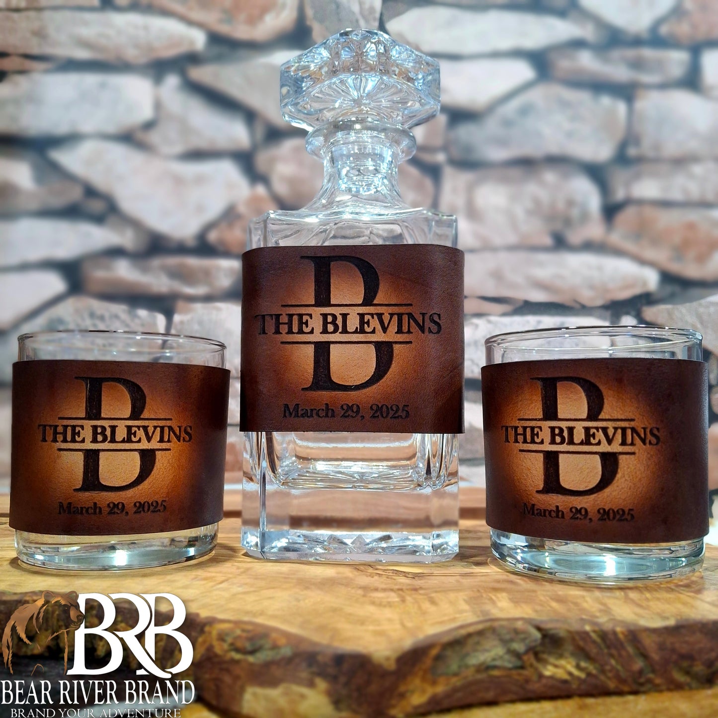 Leather Wrapped Bourbon Decanter Set